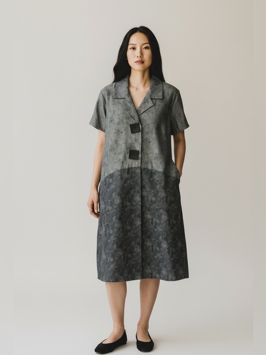 Sun Kim Dresses & Skirts - SUN KIM Short-Sleeve Gray/Black Two-Tone Shift Dress with 2 Pockets Women’s XS